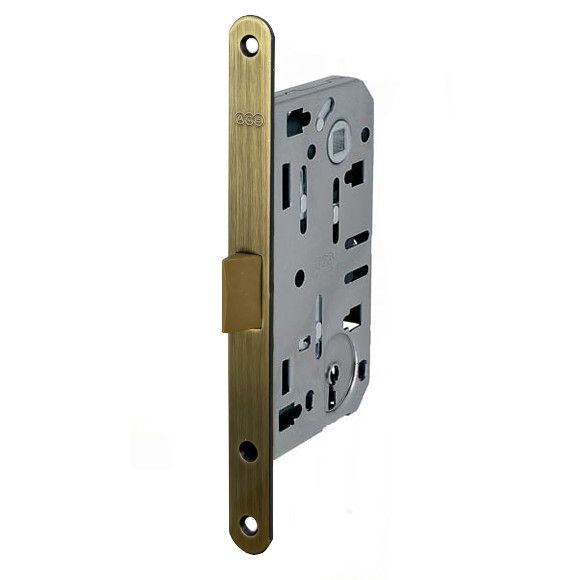 Mortise lock AGB EVO with PVC latch, BB 50/90/18mm, face plate bronze tone