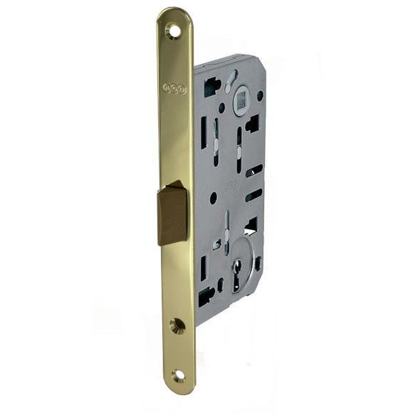 Mortise lock AGB EVO with PVC latch, BB 50/90/18mm, face plate polished brass