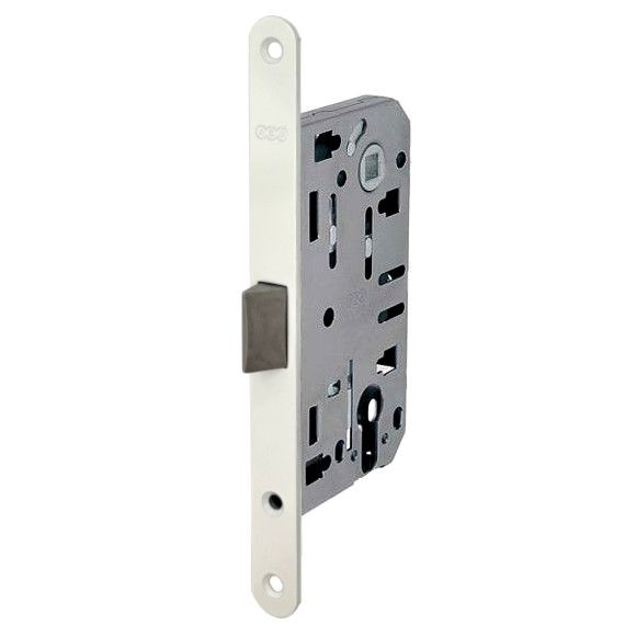 Mortise lock AGB EVO with PVC latch, PZ 50/85/18mm, face plate white