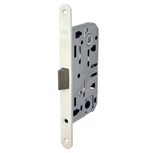 Mortise lock AGB EVO with PVC latch, WC 50/96/18mm, face plate white