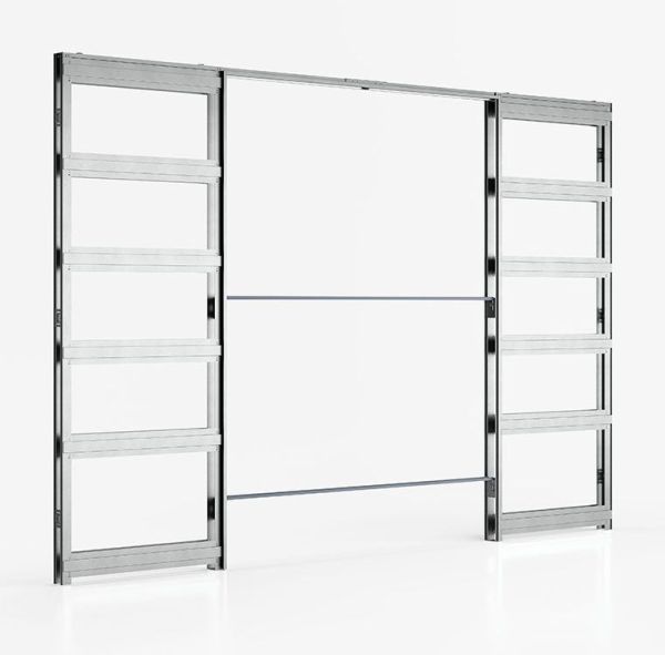 EVOKIT sistemos komplektas dvivėrėms durims – siena 125 mm, angos dydis 1200/1400/1600/1800 x 1000–2700 mm