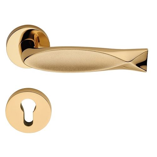 FISH handle set with roses 023 PZ, polished gold / matt gold