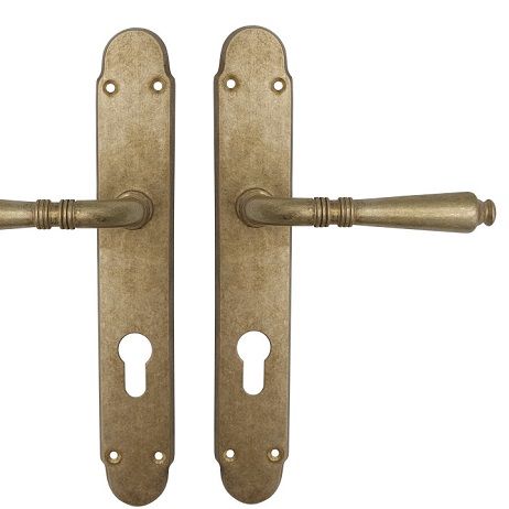 GINEVRA handle/backplate set.PZ/72,rustic brass (1M)