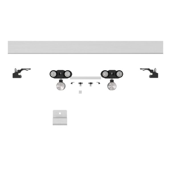 IN.15.258 Stumdomų durų sistema HPL plokštėms iki 1500 mm, bėgelis 2900 mm, aliuminis anodizuotas