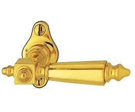L-shaped window handle, polished brass