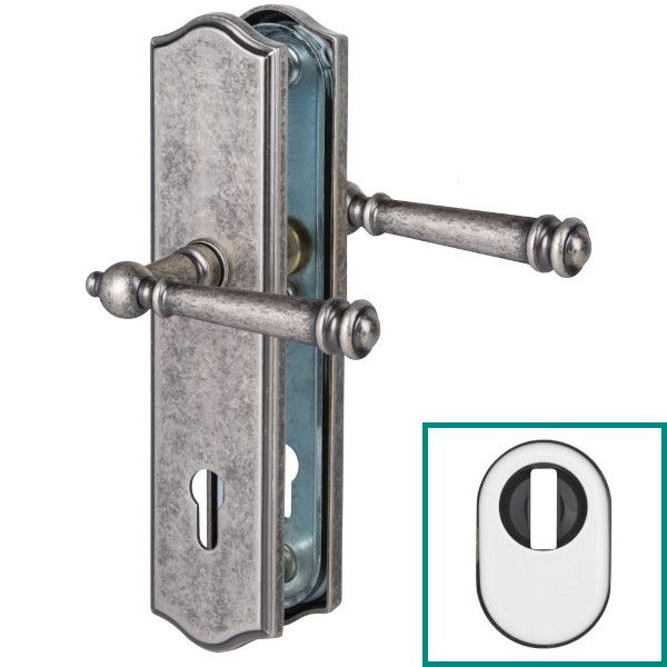 SICURA MOUNT plokštelė lauko durims su rankena/ rankena ir apsaugos disku PZ92 ZA, antikinės geležies atspalvis