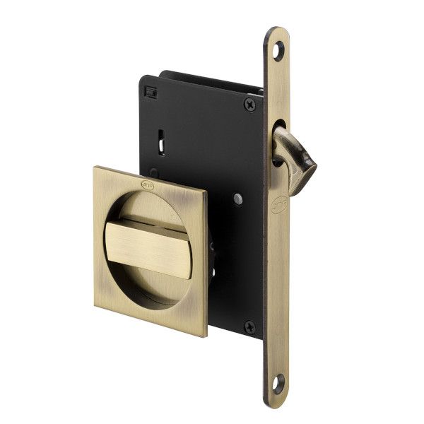 Sliding door lock with WC knob, square roses, bronze tone (LB)