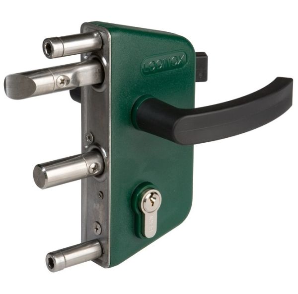 Surface mounted garden gate lock, green RAL 6005