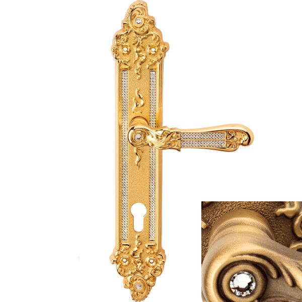 TIFFANY MESH handle set with backplates PZ, patine matt+crystals