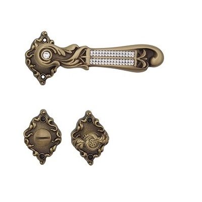 TIFFANY MESH handle/rose set. 018 WC 225NT, brass matt patinated+crystals
