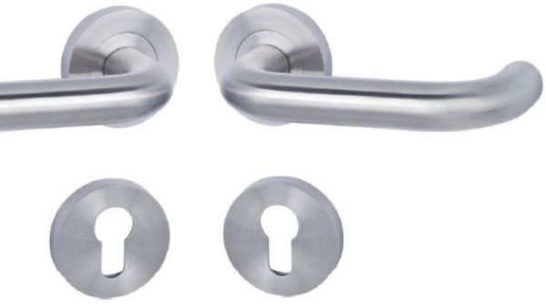Tunis II-R handle set with roses for fire-doors, BK3, DB65, st.steel