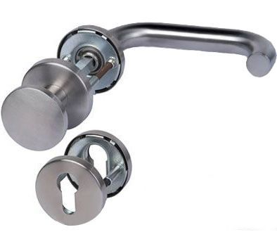 Tunis II-R WE rankenos rinkinys su rozetėmis priešgaisrinėms durims su burbulu BK3 FS, dešinė, nerūdijantis plienas