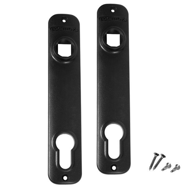 Pair of cover shields for mortise gate locks, 170mm, polyamide